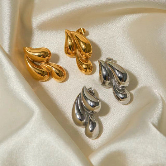 Vintage Gold Color Glossy Metal Double Water Drop Shaped Earrings For Women