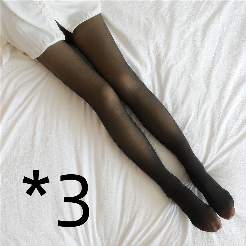Fake Translucent Plus Size Leggings Fleece Lined Tights Fall And Winter Warm Fleece