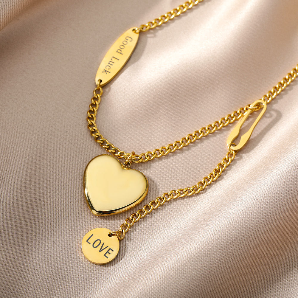 Fashion Jewelry Multilayer Heart Pendant Necklaces For Women Stainless Steel Chain