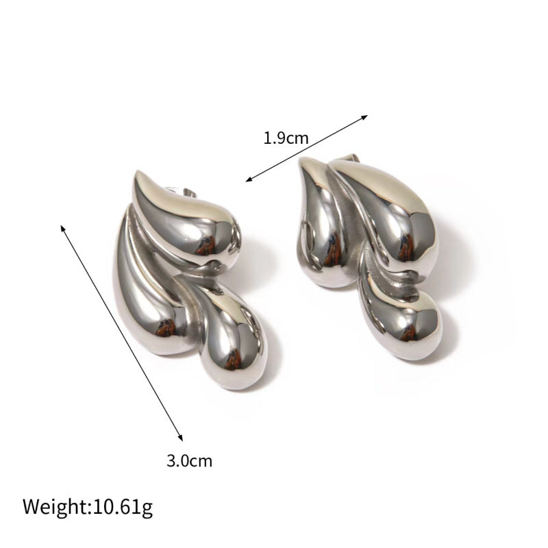 Vintage Gold Color Glossy Metal Double Water Drop Shaped Earrings For Women