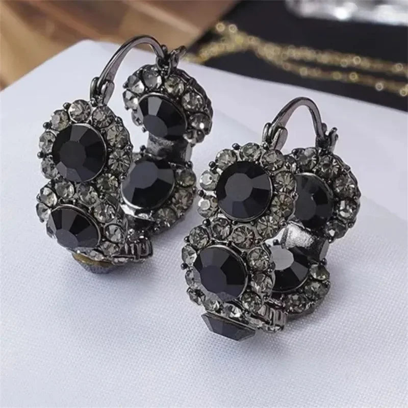 2024 New High-end Elegant Black Zircon Earrings for Women Fashionable Individuality Daily Accessory Party Jewelry Birthday Gifts