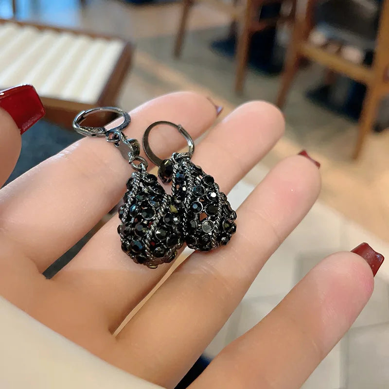 Charming Black Crystal Drop-shaped Pendant Earrings for Women