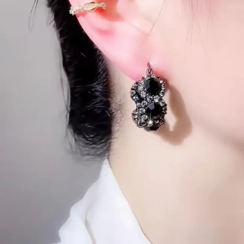 2024 New High-end Elegant Black Zircon Earrings for Women Fashionable Individuality Daily Accessory Party Jewelry Birthday Gifts