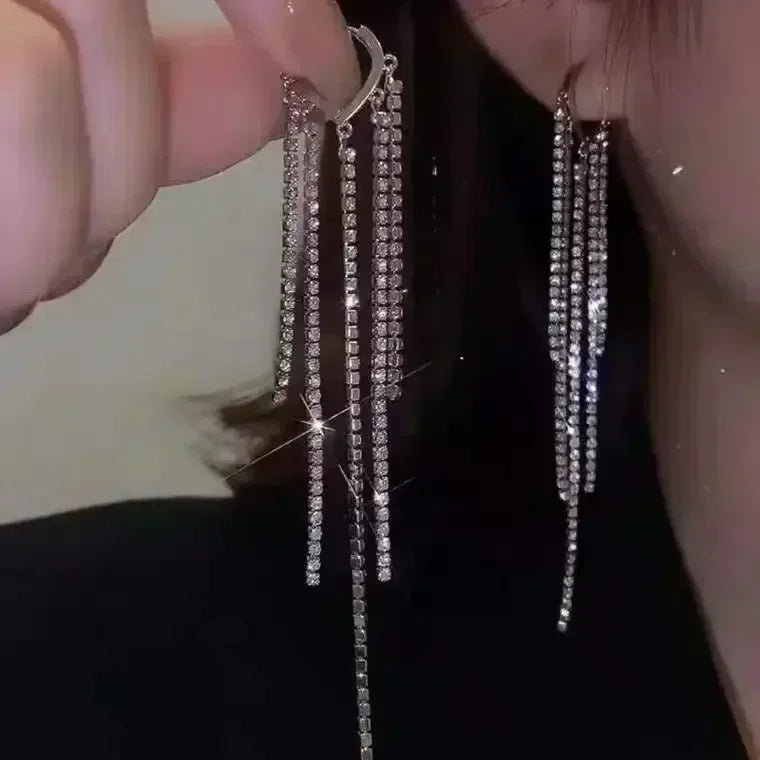 Exquisite Blue Drop-shaped Crystal Pendant Earrings For Women