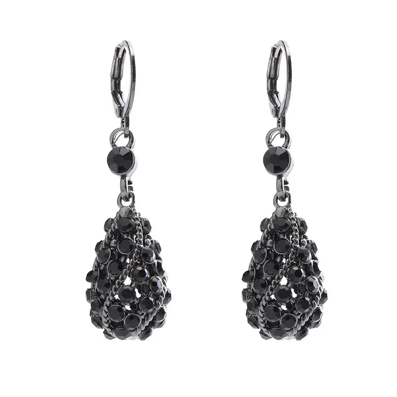 Charming Black Crystal Drop-shaped Pendant Earrings for Women
