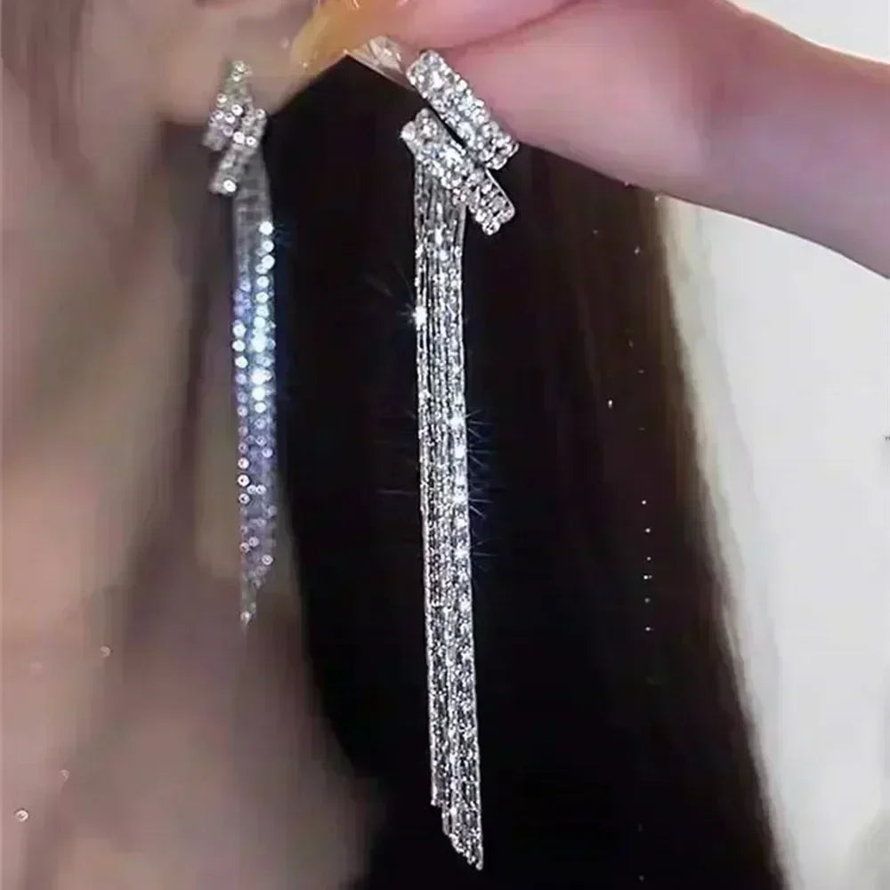 Exquisite Blue Drop-shaped Crystal Pendant Earrings For Women