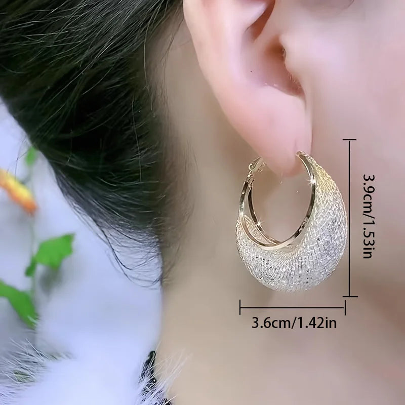 Exaggerate Shiny Mesh Design Hoop Earrings Iron Jewelry Rhinestones Inlaid Elegant Leisure Style