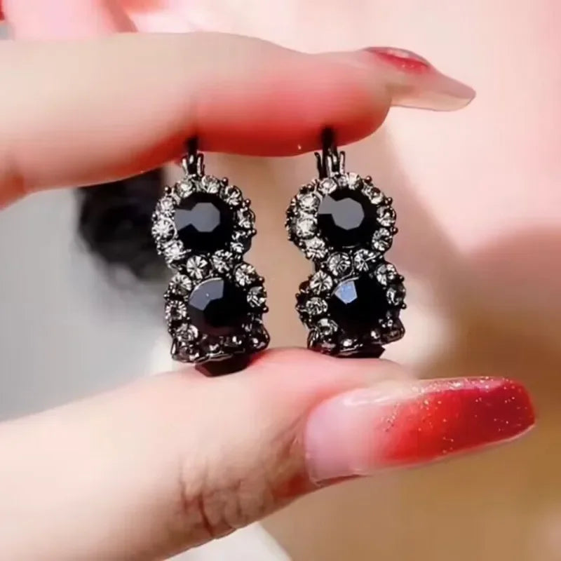 2024 New High-end Elegant Black Zircon Earrings for Women Fashionable Individuality Daily Accessory Party Jewelry Birthday Gifts