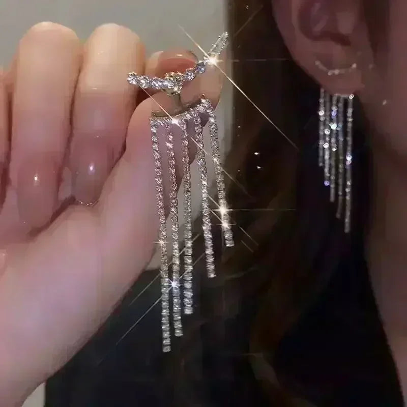 Exquisite Blue Drop-shaped Crystal Pendant Earrings For Women