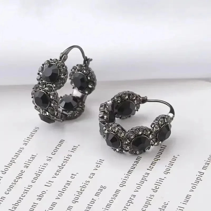 2024 New High-end Elegant Black Zircon Earrings for Women Fashionable Individuality Daily Accessory Party Jewelry Birthday Gifts