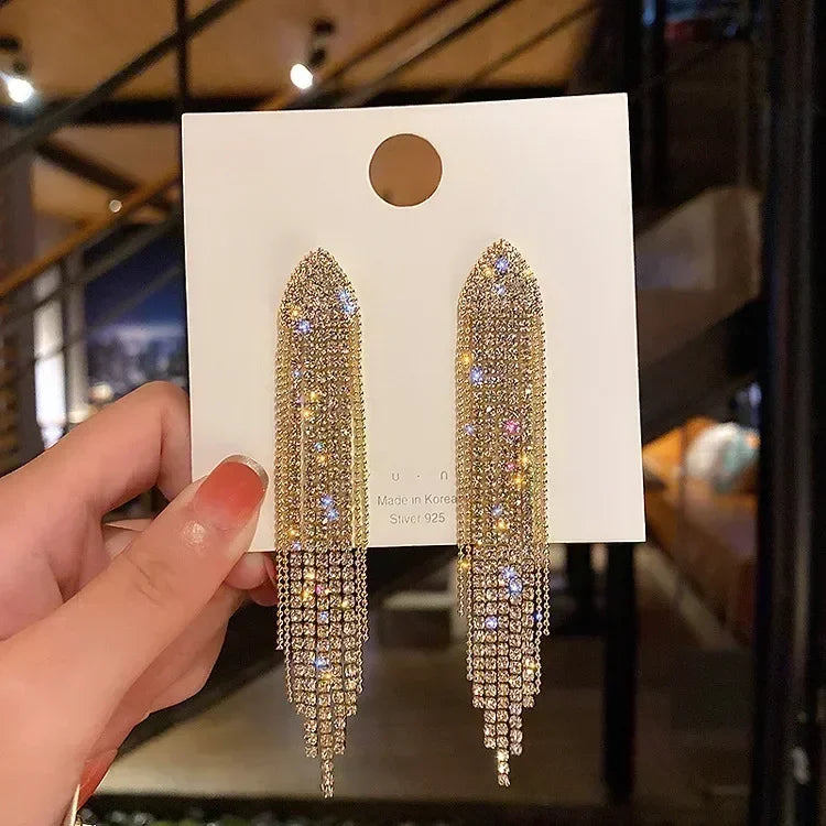 Exquisite Blue Drop-shaped Crystal Pendant Earrings For Women