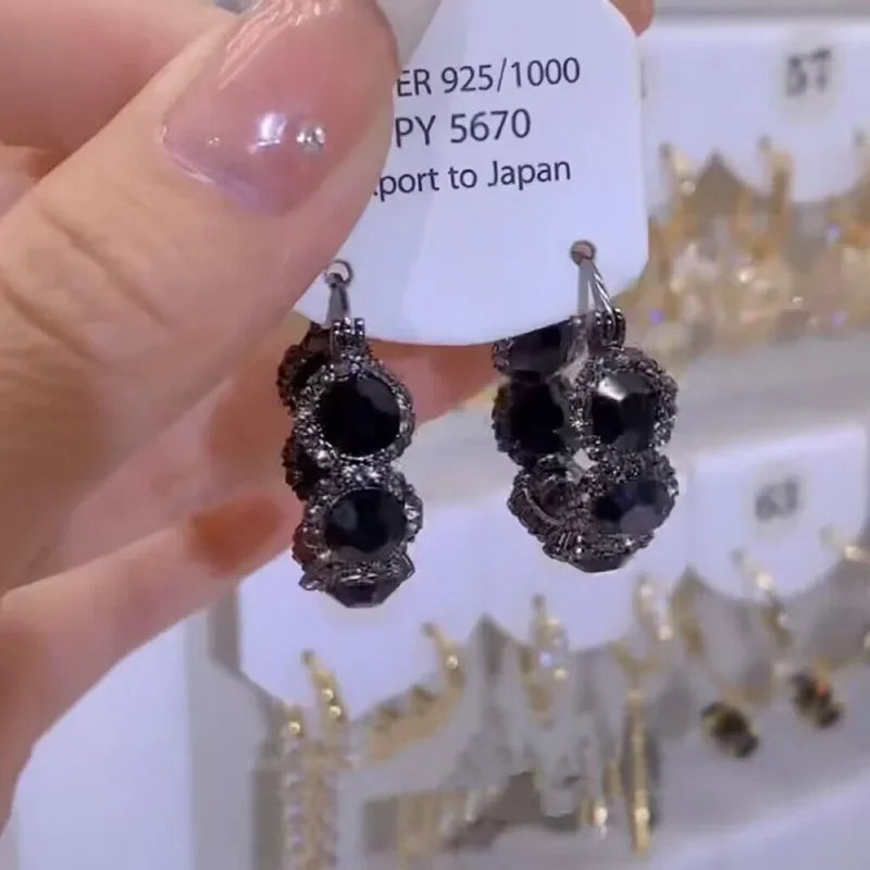 2024 New High-end Elegant Black Zircon Earrings for Women Fashionable Individuality Daily Accessory Party Jewelry Birthday Gifts