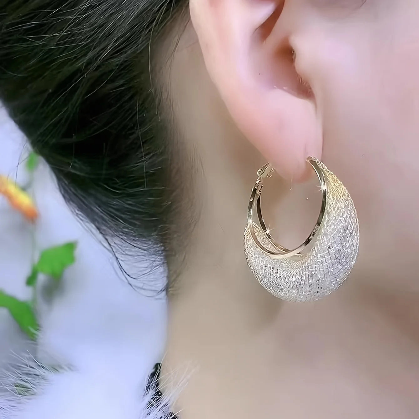 Exaggerate Shiny Mesh Design Hoop Earrings Iron Jewelry Rhinestones Inlaid Elegant Leisure Style
