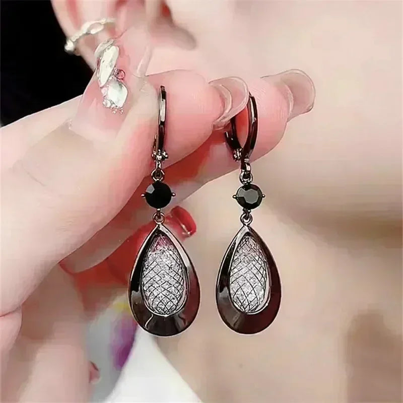 Exquisite Blue Drop-shaped Crystal Pendant Earrings For Women