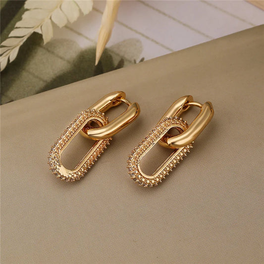 Retro Double Loop Design Drop Earrings Gold Silver Color Geometric Round Earrings