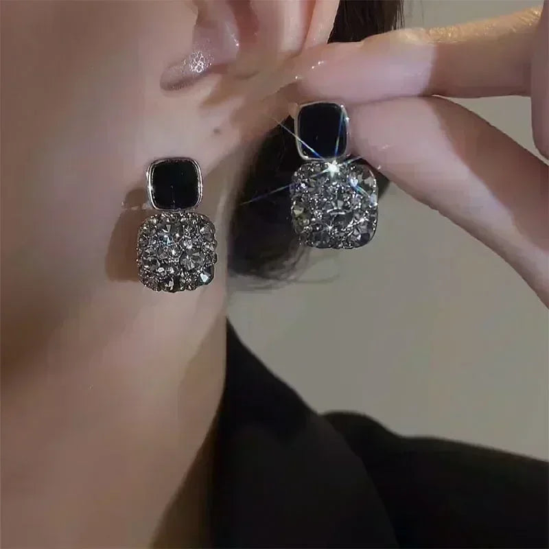 Charming Black Crystal Drop-shaped Pendant Earrings for Women