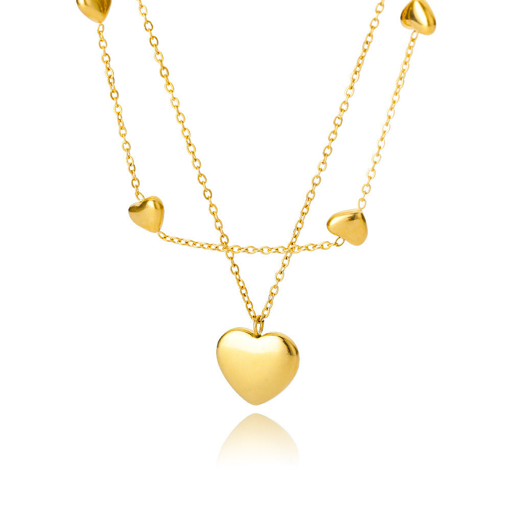 Fashion Jewelry Multilayer Heart Pendant Necklaces For Women Stainless Steel Chain