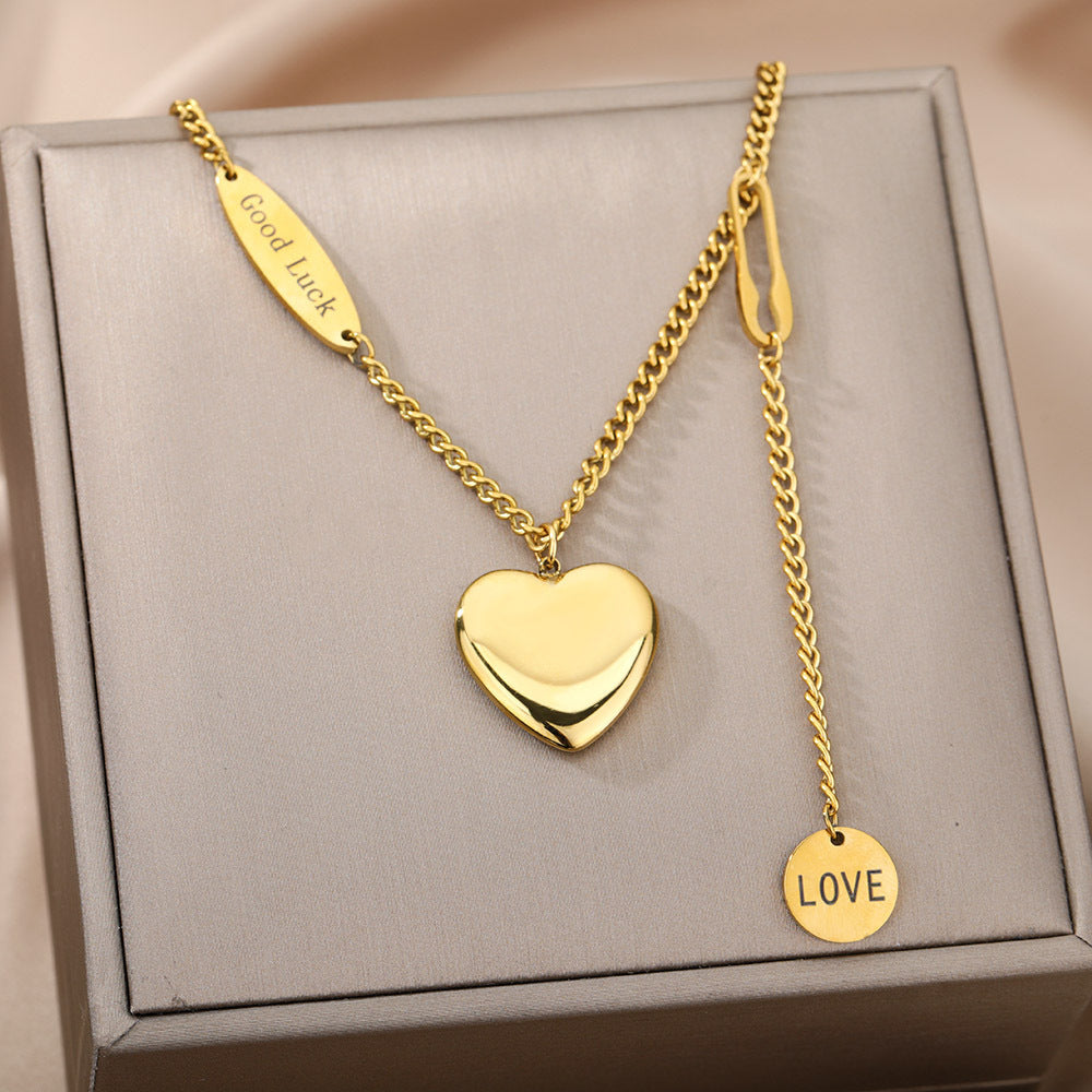 Fashion Jewelry Multilayer Heart Pendant Necklaces For Women Stainless Steel Chain
