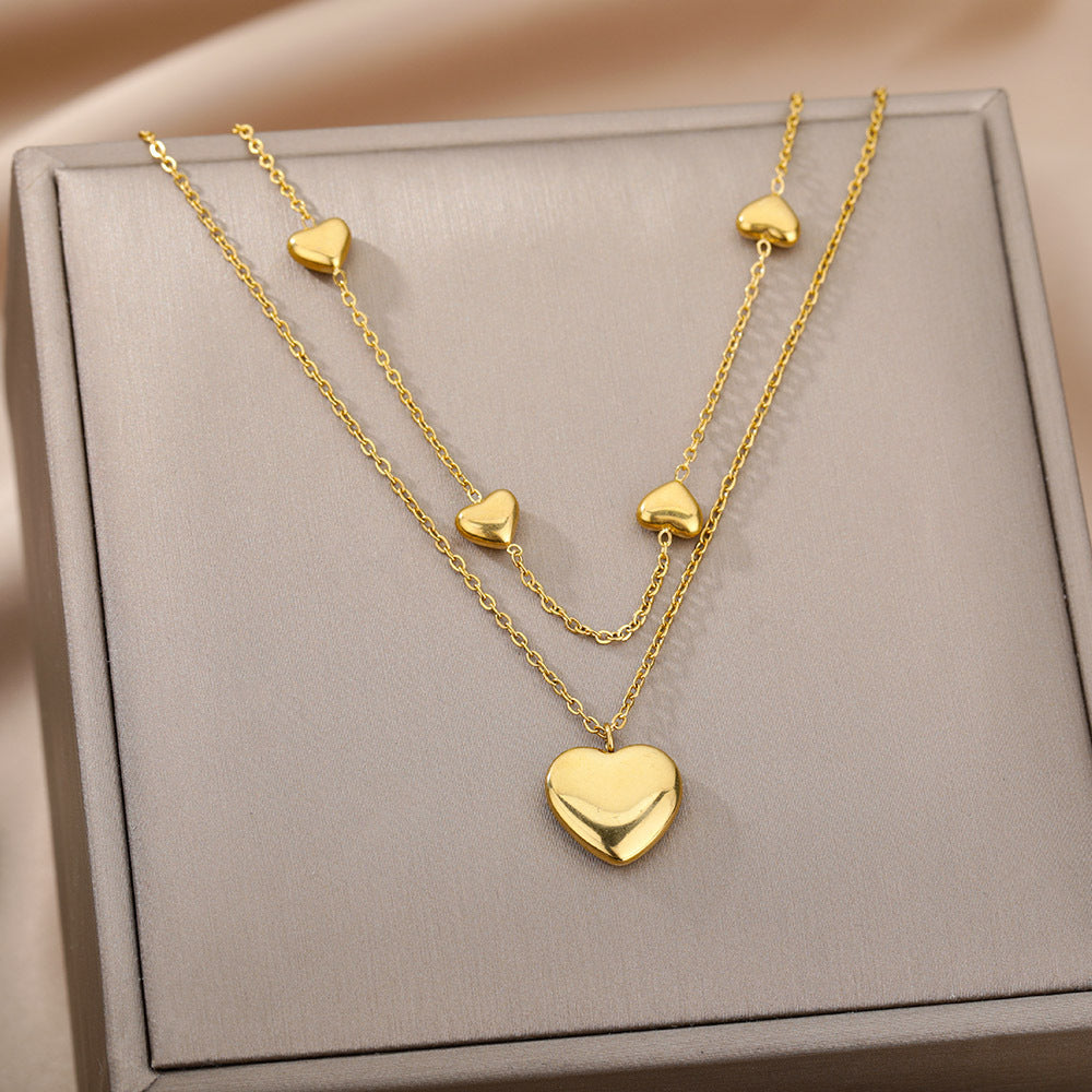 Fashion Jewelry Multilayer Heart Pendant Necklaces For Women Stainless Steel Chain