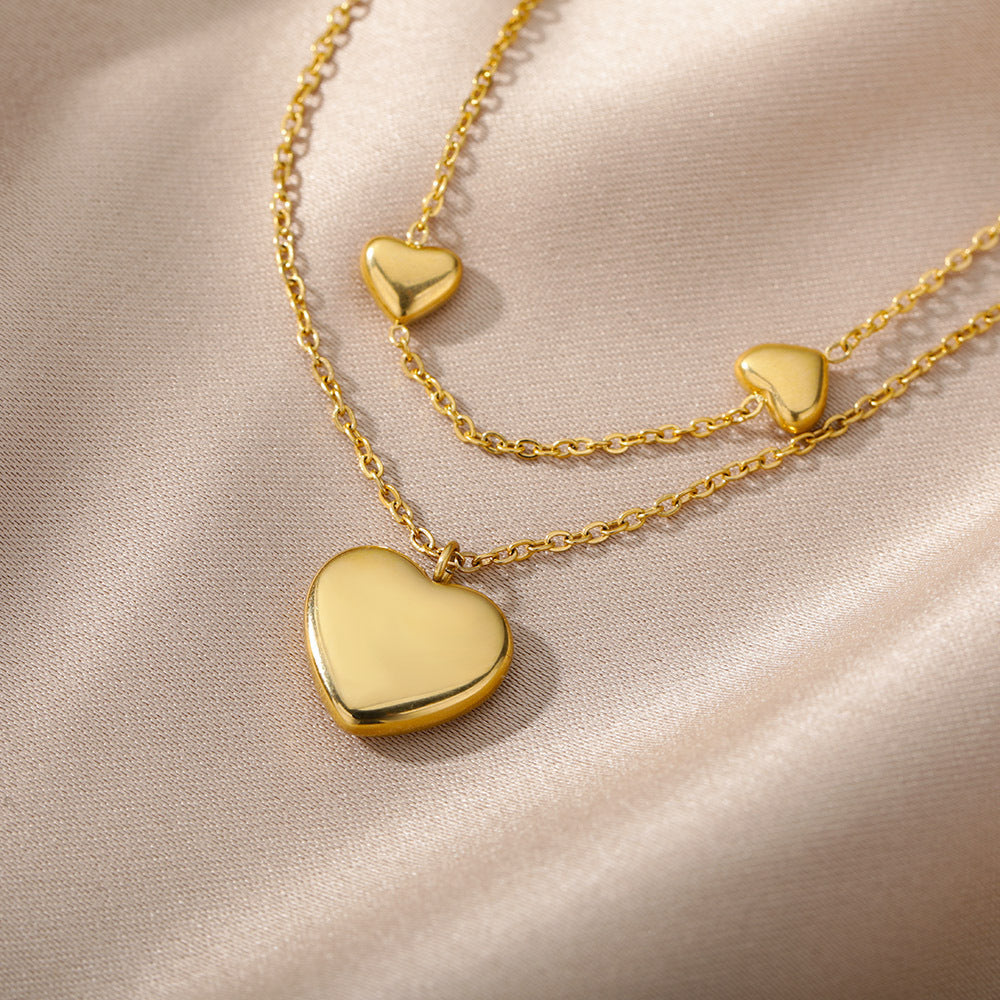 Fashion Jewelry Multilayer Heart Pendant Necklaces For Women Stainless Steel Chain