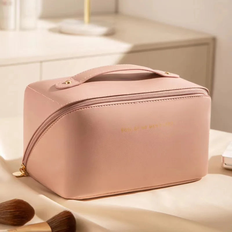 Leather Large Capacity Travel Cosmetic Bag Portable Women Makeup Case Waterproof Multifunctional Toiletry Organizer Storage Bag