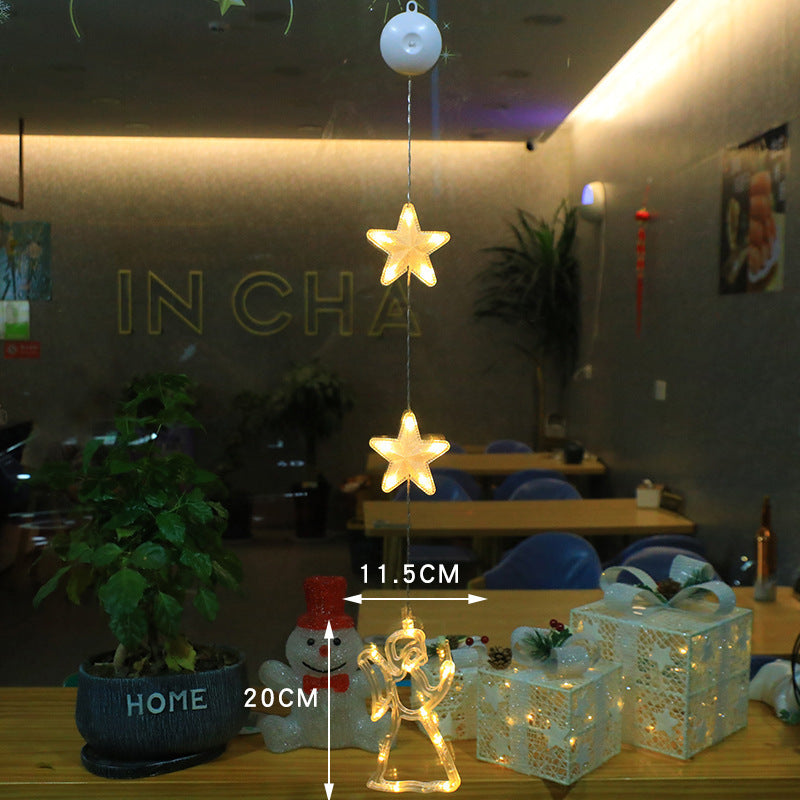 Christmas 3pcs LED Light Star Xmas Tree Hanging Sucker Lamp Window Ornaments Decoration