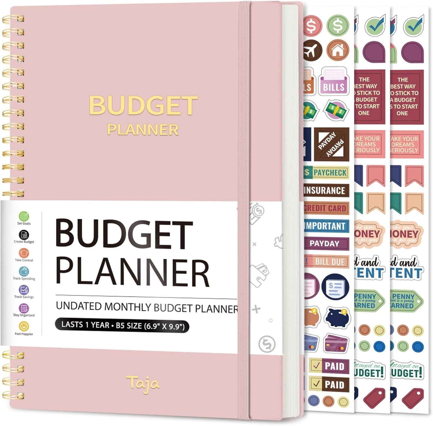 Monthly Budget Book with Expense Tracker Notepad, Finance Planner & Undated Bill Organizer to Manage Your Money, 2024–2025 Account Book to Handle Your Finances - Pink