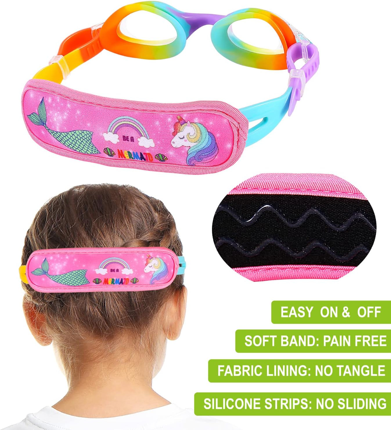 Kids Swim Goggles Age 2-6, Toddler Goggles No Hair Pull,Child Goggles Padded Headband