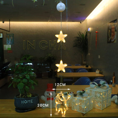 Christmas 3pcs LED Light Star Xmas Tree Hanging Sucker Lamp Window Ornaments Decoration