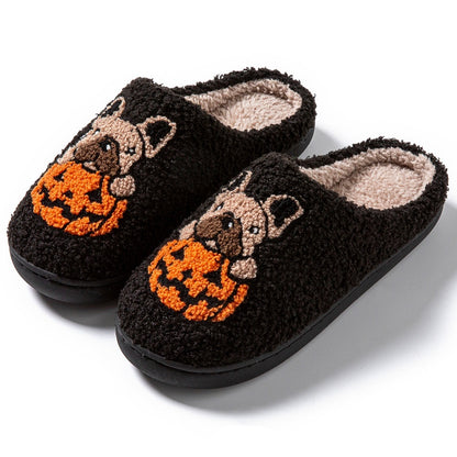 2024 New Halloween Cute Comfy Pumpkin House Slippers Outdoor Indoor For Spooky Season Non-slip Velvet Cotton Slippers