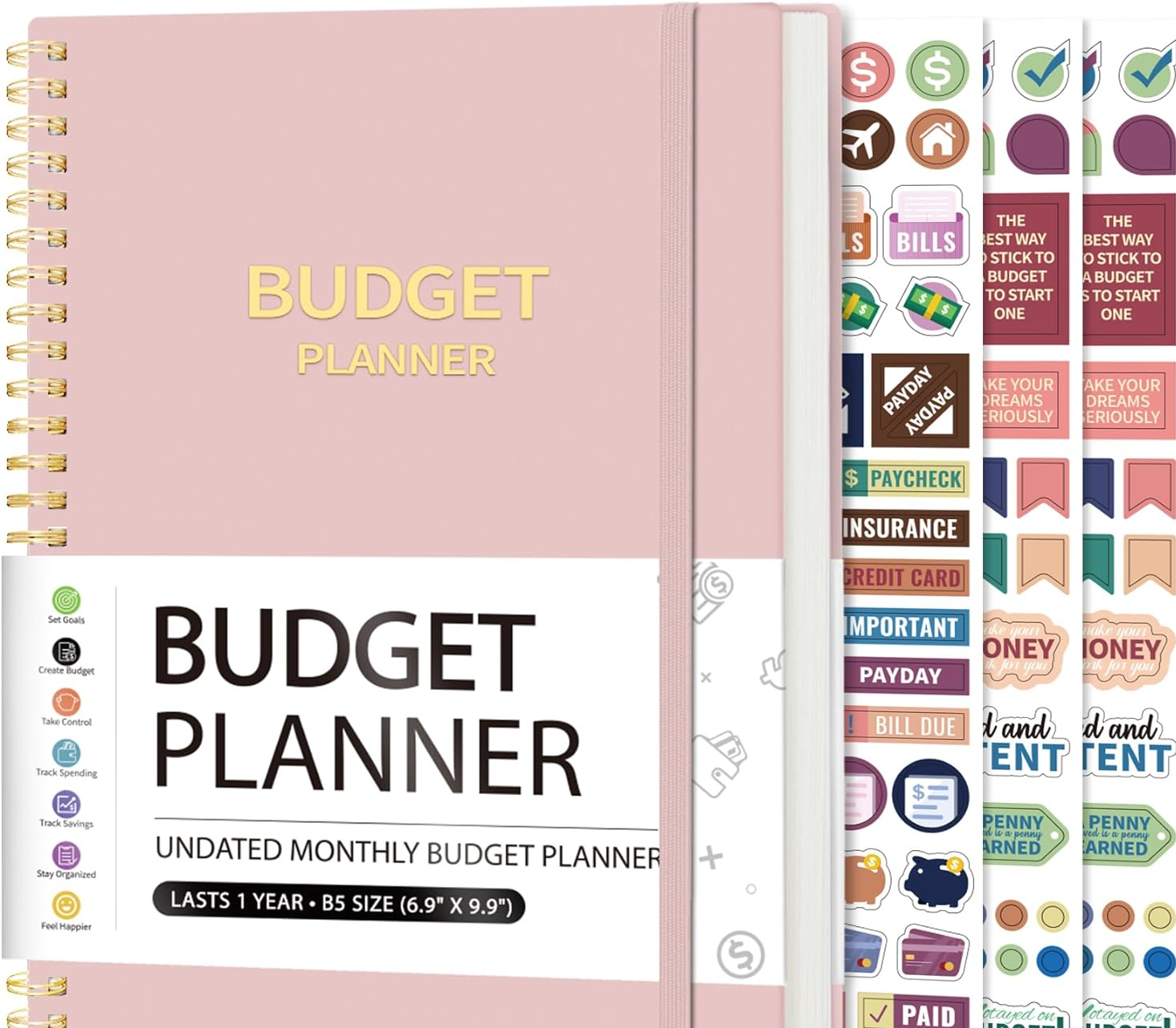 Monthly Budget Book with Expense Tracker Notepad, Finance Planner & Undated Bill Organizer to Manage Your Money, 2024–2025 Account Book to Handle Your Finances - Pink