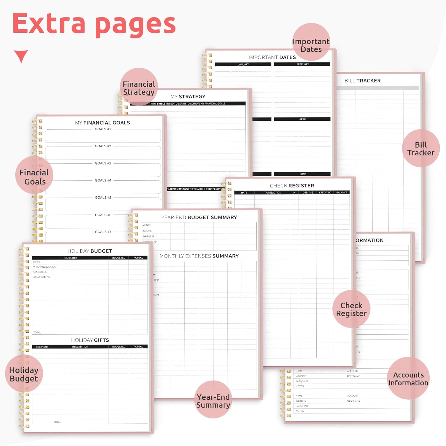 Monthly Budget Book with Expense Tracker Notepad, Finance Planner & Undated Bill Organizer to Manage Your Money, 2024–2025 Account Book to Handle Your Finances - Pink