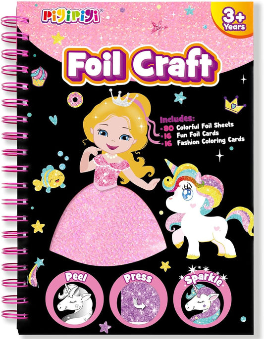 Art Craft Activity for Kids: Fun Foil Princess & Unicorn DIY Toy Kit, No Mess Creative Travel Supply Set