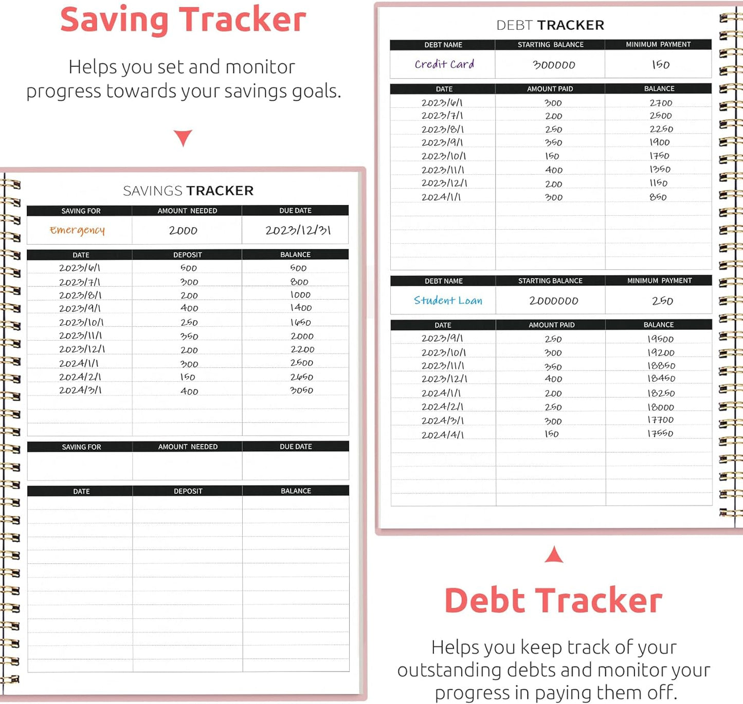 Monthly Budget Book with Expense Tracker Notepad, Finance Planner & Undated Bill Organizer to Manage Your Money, 2024–2025 Account Book to Handle Your Finances - Pink