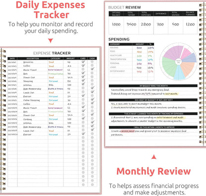 Monthly Budget Book with Expense Tracker Notepad, Finance Planner & Undated Bill Organizer to Manage Your Money, 2024–2025 Account Book to Handle Your Finances - Pink