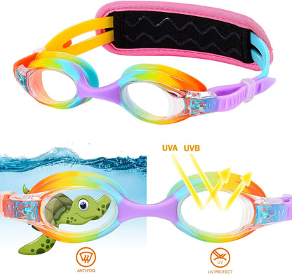 Kids Swim Goggles Age 2-6, Toddler Goggles No Hair Pull,Child Goggles Padded Headband