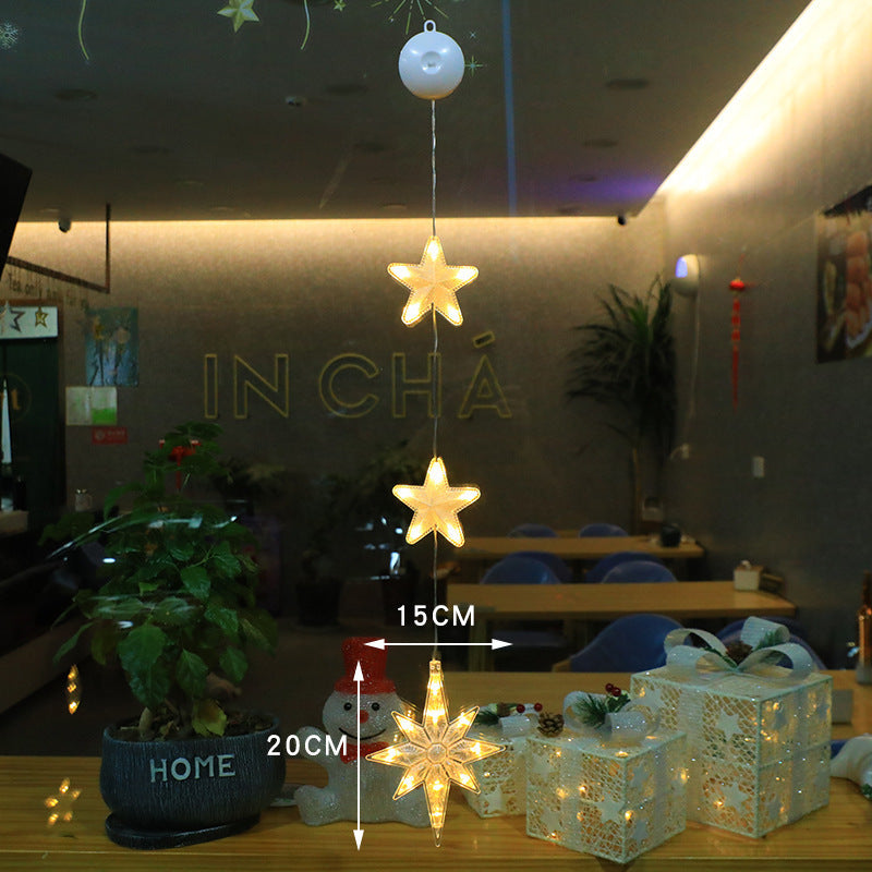 Christmas 3pcs LED Light Star Xmas Tree Hanging Sucker Lamp Window Ornaments Decoration