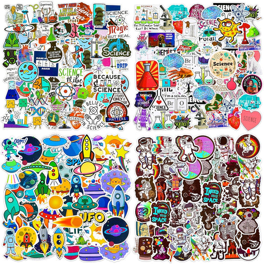 200 Pieces Student Science Laboratory Stickers and Astronaut Space Sticker Set for Laptop Water Bottle Guitar Skateboard
