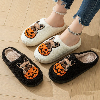 2024 New Halloween Cute Comfy Pumpkin House Slippers Outdoor Indoor For Spooky Season Non-slip Velvet Cotton Slippers