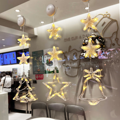 Christmas 3pcs LED Light Star Xmas Tree Hanging Sucker Lamp Window Ornaments Decoration