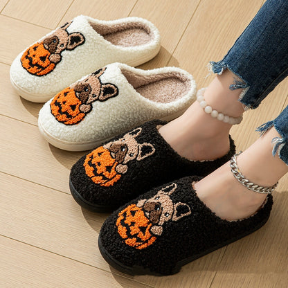 2024 New Halloween Cute Comfy Pumpkin House Slippers Outdoor Indoor For Spooky Season Non-slip Velvet Cotton Slippers