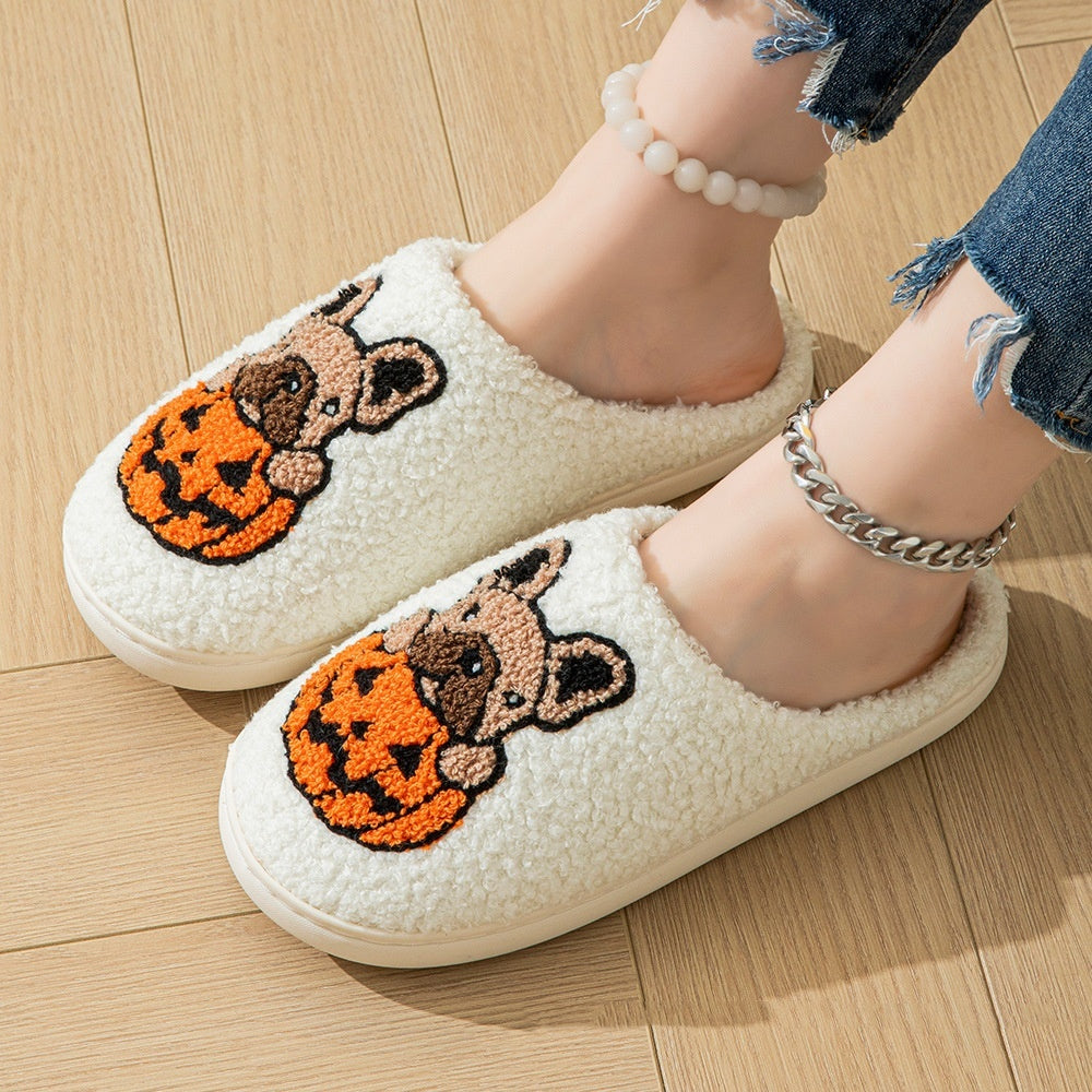 2024 New Halloween Cute Comfy Pumpkin House Slippers Outdoor Indoor For Spooky Season Non-slip Velvet Cotton Slippers