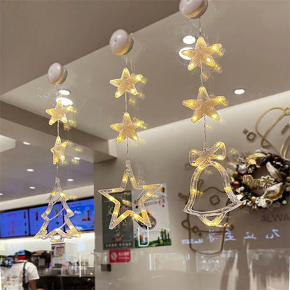 Christmas 3pcs LED Light Star Xmas Tree Hanging Sucker Lamp Window Ornaments Decoration