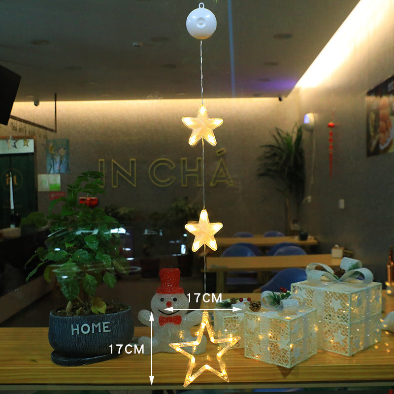 Christmas 3pcs LED Light Star Xmas Tree Hanging Sucker Lamp Window Ornaments Decoration