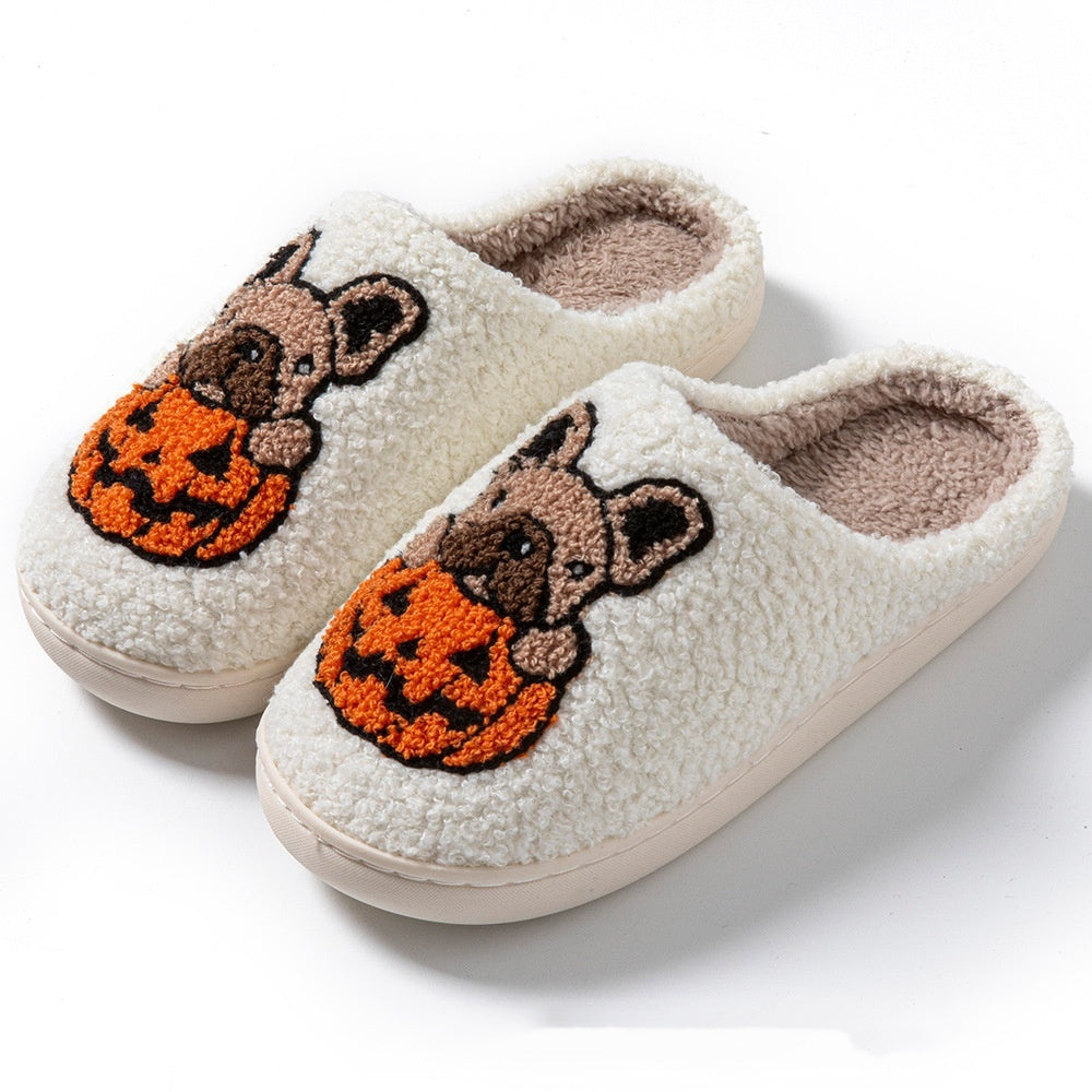 2024 New Halloween Cute Comfy Pumpkin House Slippers Outdoor Indoor For Spooky Season Non-slip Velvet Cotton Slippers