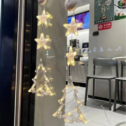 Christmas 3pcs LED Light Star Xmas Tree Hanging Sucker Lamp Window Ornaments Decoration