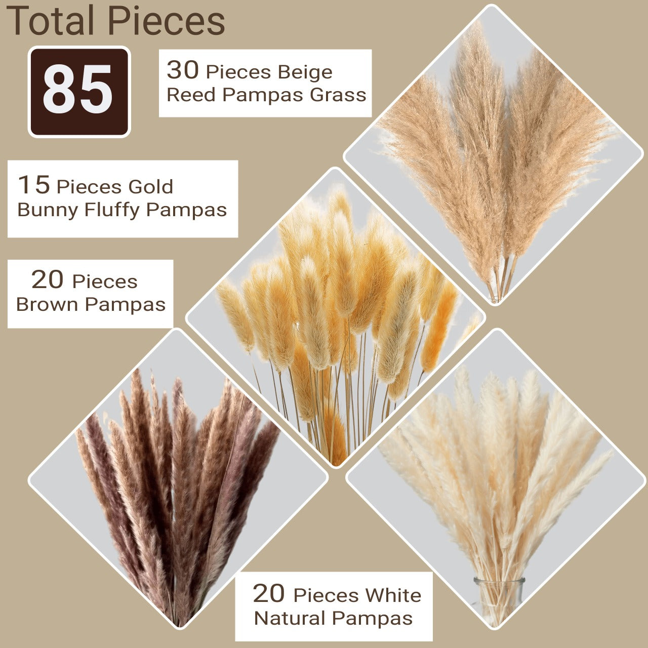Natural Dried Pampas Grass Decor [85 Pcs Set]